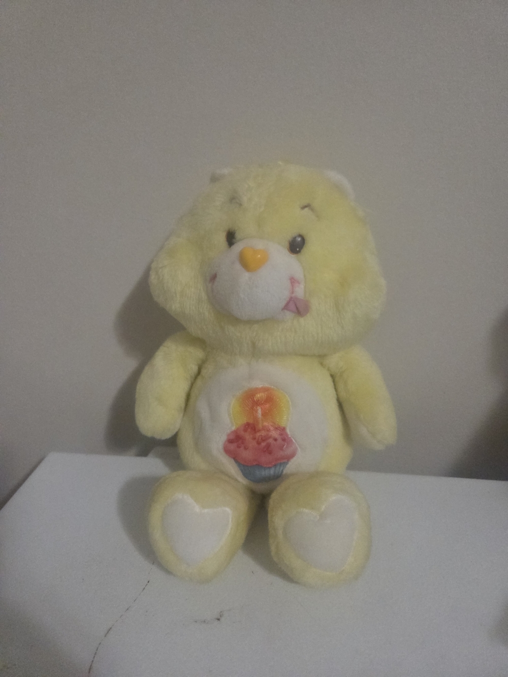 Vintage Birthday Care Bear Plush: 13in Yellow